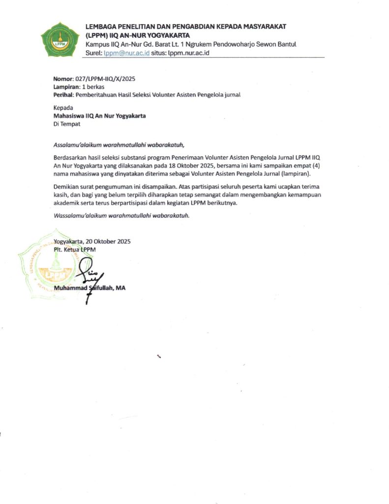 Hasil Seleksi Volunter Asisten Pengelola Jurnal page 0001 2 - PENGUMUMAN HASIL SELEKSI VOLUNTEER ASISTEN PENGELOLA JURNAL LPPM IIQ AN NUR YOGYAKARTA