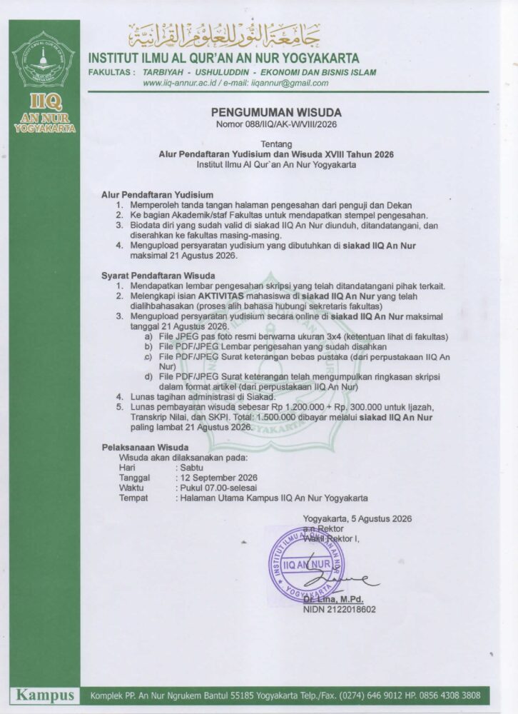 Pengumuman Wisuda Angkatan XVIII 2026 page 0001 - PENGUMUMAN WISUDA IIQ AN NUR YOGYAKARTA ANGKATAN XVIII 2026