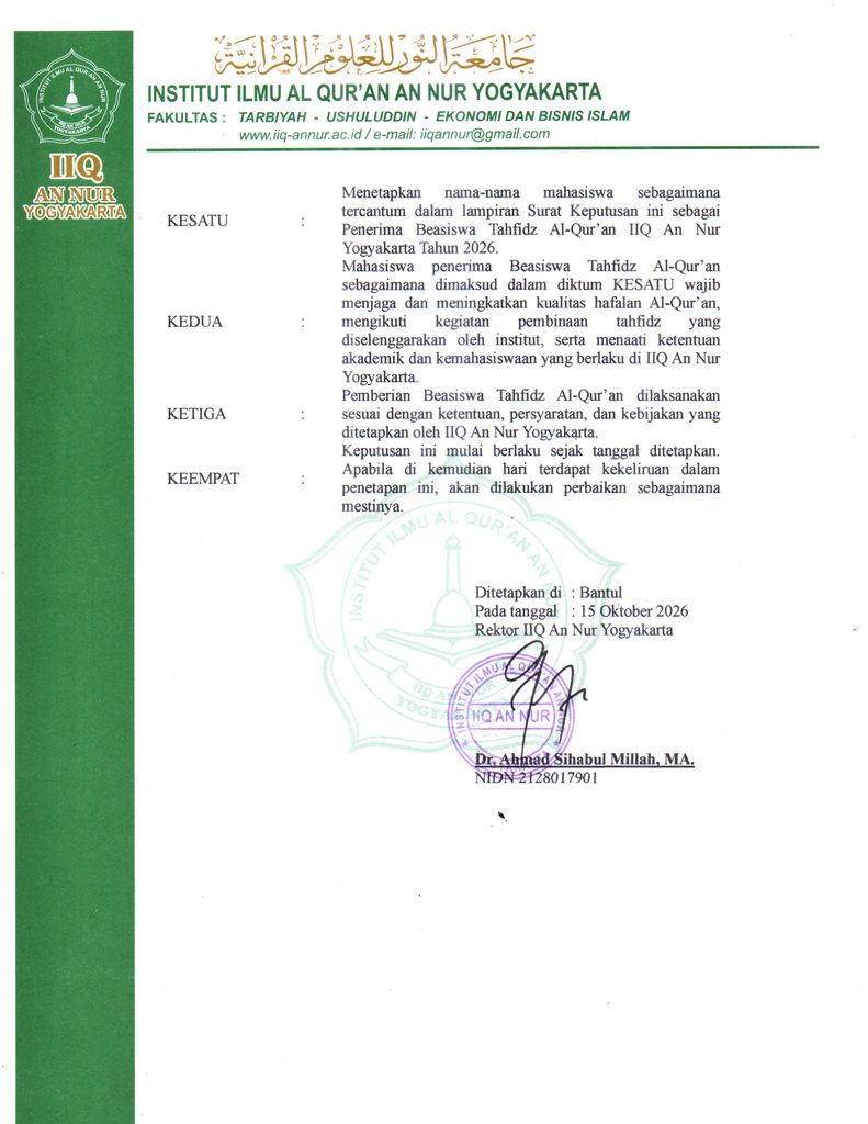 2 SK Rektor Penerima Beasiswa Tahfidz 2026 791x1024 1 - DAFTAR PENERIMA BEASISWA TAHFIDZ AL-QUR’AN IIQ AN NUR YOGYAKARTA TAHUN 2026